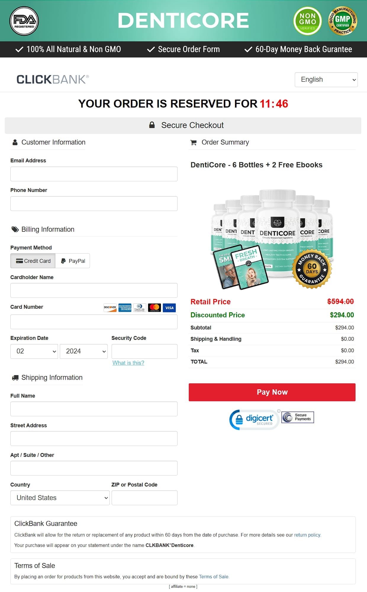 denticore official website page